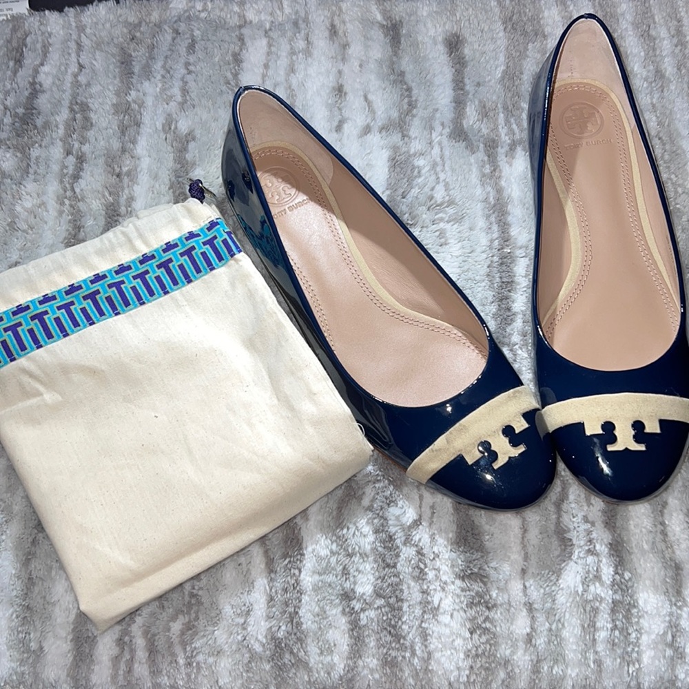 Tory Burch Patent Leather Gabrielle Navy Flats